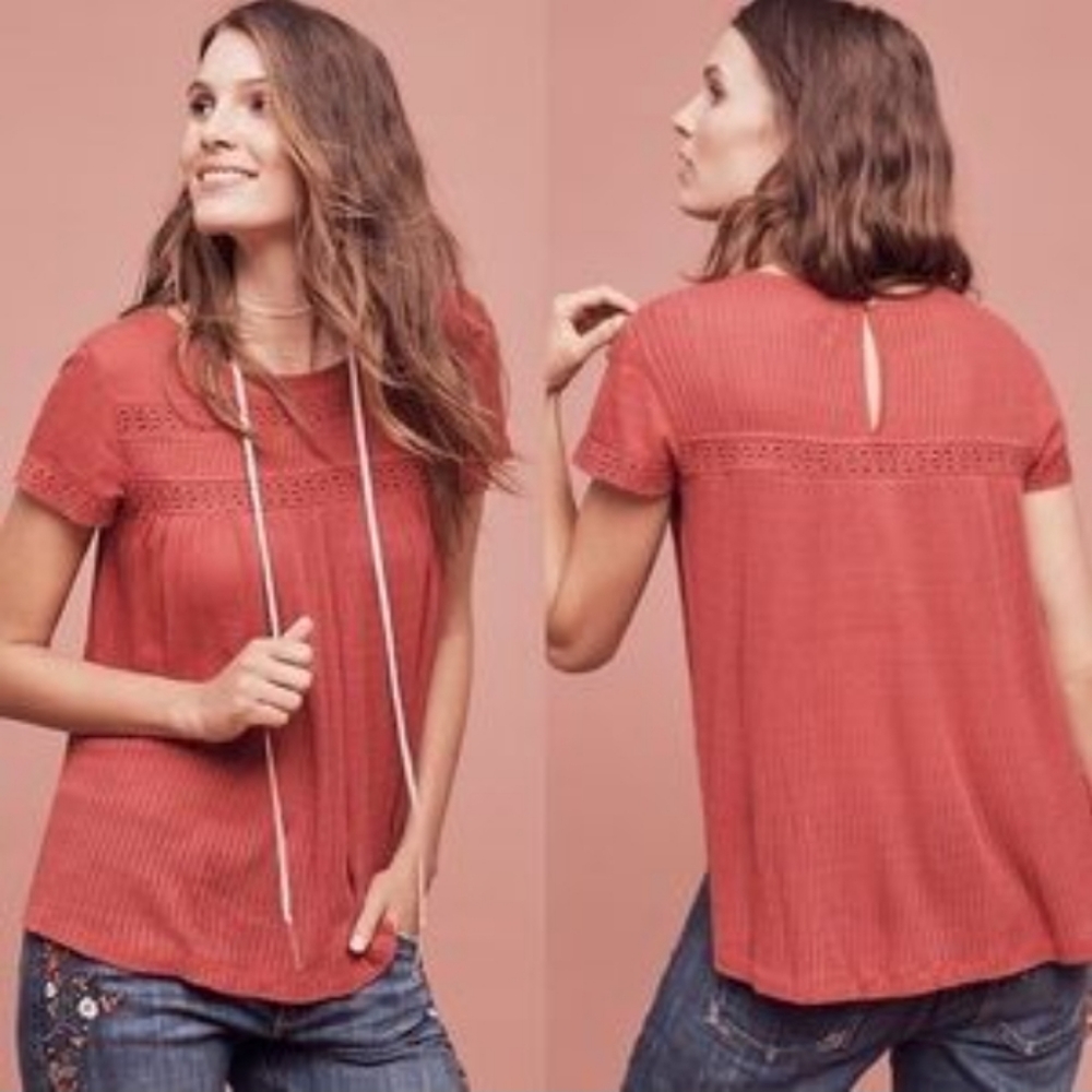 Meadow Rue Anthropologie Embroidered Crochet Boho Top